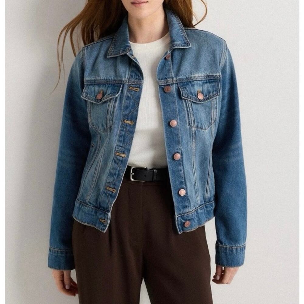 Quince Sz XS 100% Organic Cotton Denim Jacket Button Front Blue Casual
